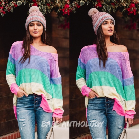 Sweaters - CHELSEA Color Block Rainbow Knit Sweater